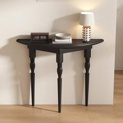 Consolle a mezzaluna nera stile mid-century tavolo consolle ingresso stretto in legno tavolo decorativo semicircolare per divano, ideale per corridoio, soggiorno.(120x25x80cm/47.2x9.8x31.5in)
