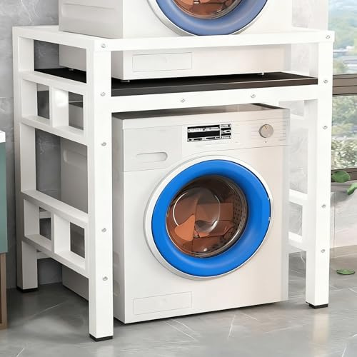 Kit Superposition Machine à Laver Sèche-Linge, capacité de charge de 500 kg, Structure Acier 4x4cm Renforcée, Pieds Anti-Dérapants Réglables(Front-loading-White C)