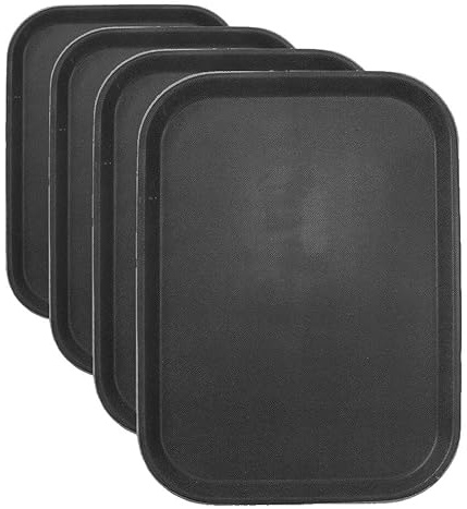 HENDI Plateau de Service, rectangulaire,Couche antidérapant en Caoutchouc, Multi-Usage, pour Buffet, Fast Food et Restauration Rapide, 255x355x(H) 20mm, Polypropylene, Noir (Lot de 4)