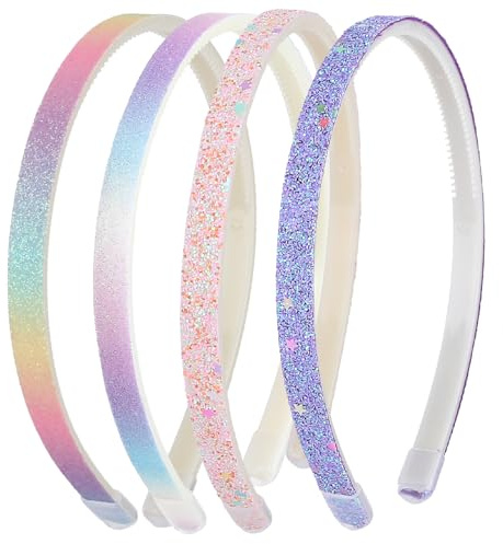 WLLHYF 4 Stück Glitzer-Haarband, Buntes Haar-Accessoire Kunststoff Glitzernd Niedlich Rutschfest Dick Glitzernd Konfetti Regenbogen-Haarbänder mit Zähnen für Kleine Mädchen (2 Sterne 2 Farbverlauf)