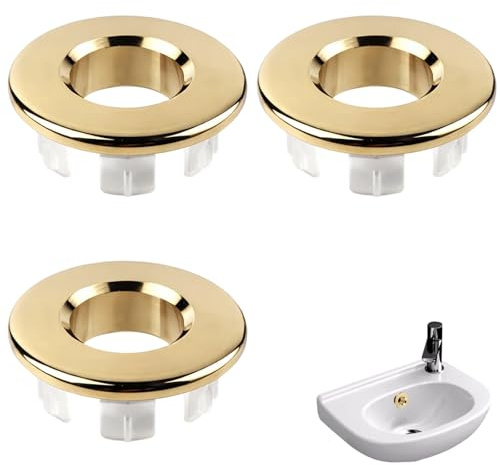 3 PCS Brass Sink Overflow Ring, Brass Bath Basin Overflow Ring for Bathroom & Kitchen, Bathroom Sink Overflow Cap, Sink Overflow Cover for Kitchen, Bathroom, Washbasin (Gold)