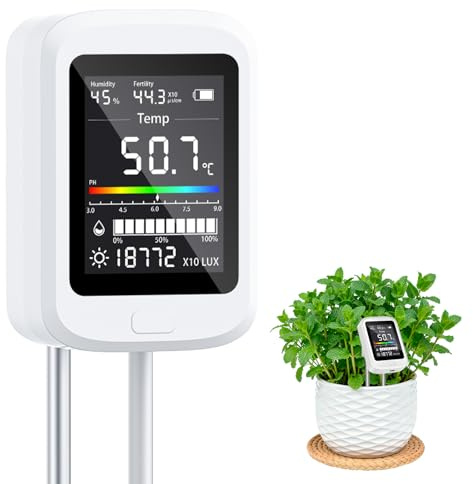Kujizpu 6-in-1 Bodenmessgerät mit Farb-LCD-Bildschirm, Multifunktionaler Bodentester | PH/Feuchtigkeit/Bodenfruchtbarkeit, Temperatur/Sonnenlicht, Umgebungsfeuchtigkeit, Bodentest Messgerät