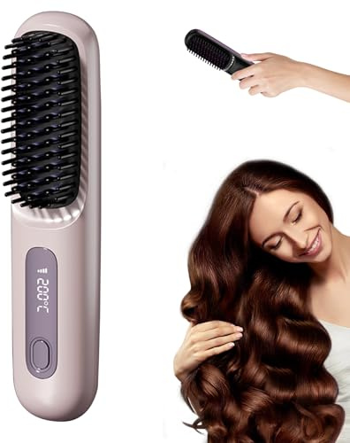 Stylingbürste Für Kurze Haare, Go Brush Pro - Glättbürste Kabellos - Tragbar & Wiederaufladbar Styling Bürste für Reisen und Täglichen Gebrauch, Haarschonendes & Langlebiges Design (Lila)