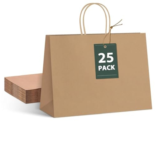 Heimwohl Papiertüten Geschenktüten 25 Stück Braun 41x15x30cm Kraftpapier mit Henkel für Geburtstag, Weihnachten, Hochzeit, Einzelhandel, DIY