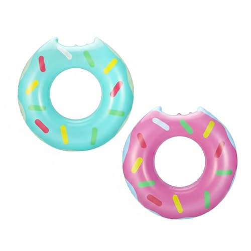 Schwimmreifen - 2er Set Aufblasbare Schwimmreifen Mit Bunter Donut Optik Für Sommer Pool Strand Garten Urlaub, Wasser Zubehör Für Outdoor Freizeit See Poolparty Erwachsene Kinder