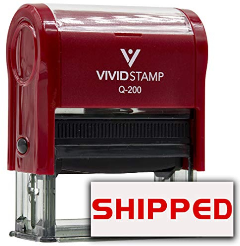 Shipped Self Inking Rubber Stamp (Red Ink) - Medium
