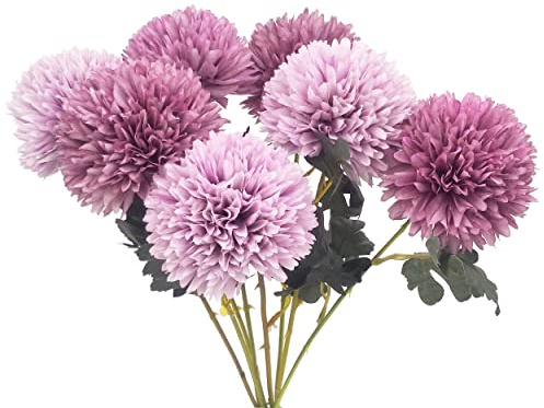 cn-Knight 8pcs Pompon Fleurs Artificielles 57cm Soie Dahlia Chrysanthème Daisy Pour Mariage Bouquet de Mariée Demoiselle D'honneur Décoration Intérieure Bureau Party Table,Color Mix-2