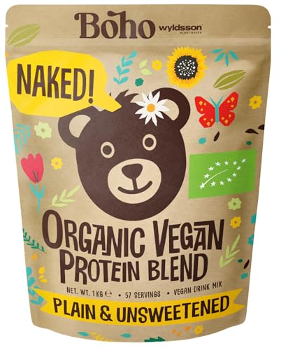 Boho Unflavoured Organic Vegan Protein Powder Blend (1kg - 57 Servings) Plain & Unsweetened, Organic Plant Based Protein, Dairy Free, Gluten Free, Lactose Free, Pea, Plant Protein Powder