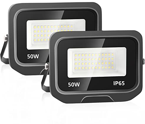 2pcs 50W 5000LM Projecteur LED Extérieur Ultra Mince 3500K Blanc Froid - Lumière IP65 Etanche Avec Câble 0.5M