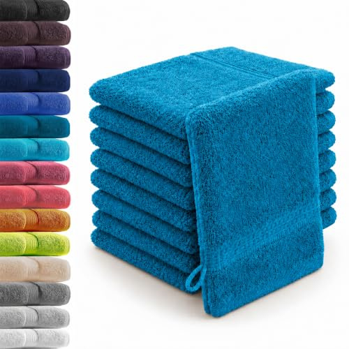10er Set Waschhandschuhe Waschlappen Petrol 16x21 cm | 100% Baumwolle Frottier | Oeko-TEX® Standard 100 | Premium Qualität 500 g/m²