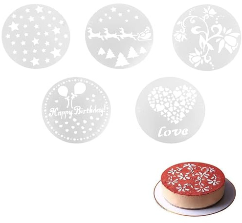 5 Stück Kuchenschablonen, Schablonen zur Dekoration von Kuchen, wiederverwendbar, Schablone, Kuchenformen, für Geburtstag, Hochzeit, Weihnachten, 24 cm