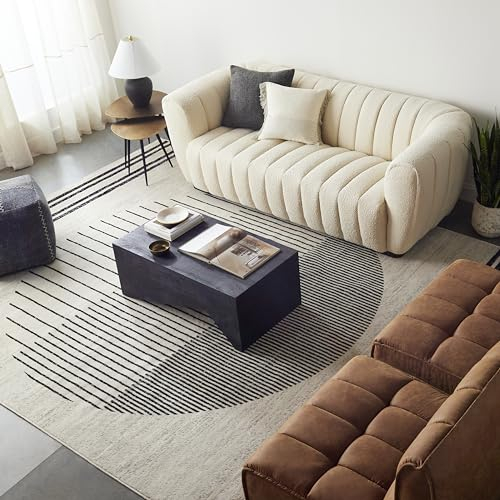 Livabliss Nairobi Alfombra Geométrica - Alfombras Salon Modernas, Comedor, Cocina, Habitación - Alfombras Abstractas Estilo Bohemio, Fácil de Cuidar - Alfombra Grande 152x213cm, Marfil, Negro y Crema