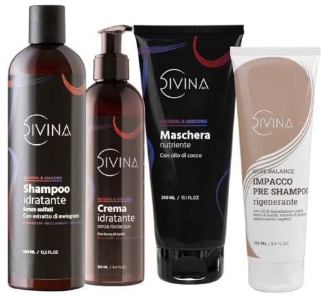 Kit Idratante e Rigenerante per capelli mossi, ricci, super ricci e afro Natural&Amazing di DIVINA BLK, 4 prodotti inclusi, trattamento completo