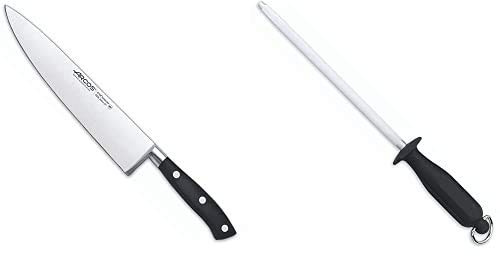 Arcos Riviera Cuchillo Cocinero, Acero Inoxidable, Negro, 200 mm + 278100 Chaira, 230 mm (caja)