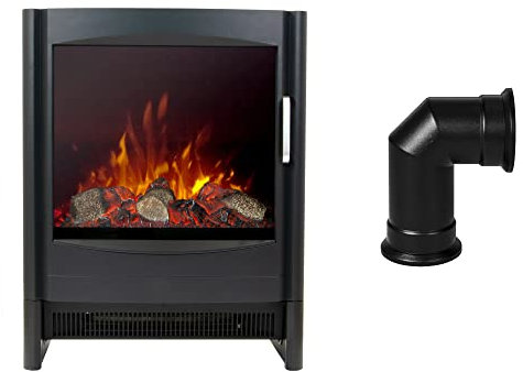 Sureflame Keston Electric Stove in Black with Angled Stove Pipe