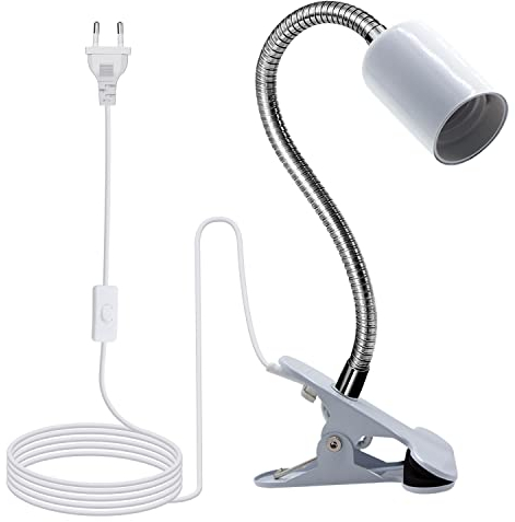 Lampe E27 à Pince de Lecture LED - Douille E27 Avec Col de Cygne 350MM, Câble 220CM Avec Interrupteur, Base en Métal - Pour Lit, Table, Maquillage