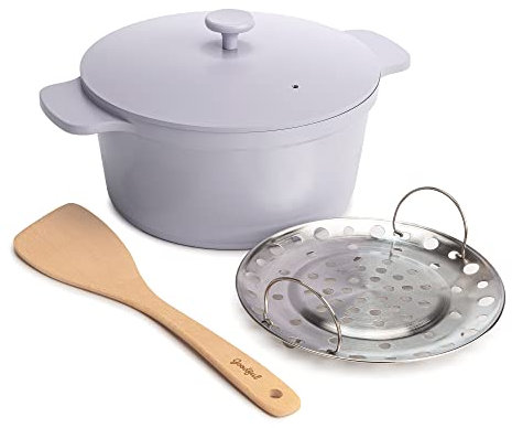 Goodful All-In-One Pot, Multilayer Nonstick, High Performance Cast Dutch Oven With Matching Lid, Roasting Rack And Turner, Made Without PFOA, Dishwasher Safe Cookware, 4.7-Quart, Lilac Frost
