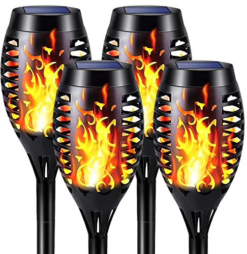 Beoloeb® Luci solari per esterni da giardino, 4 pezzi 12 torce solari a LED per esterni con effetto fiamma realistico, lampade solari per esterni, giardini, prati, illuminazione IP65, impermeabili