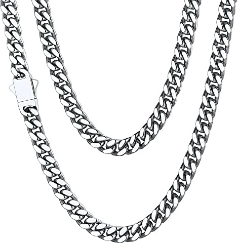 ChiansHouse Catena Cubana Collana Spessa Densa Hiphop Punk Rapper Lunghezza 46-76 CM Larghezza 5/7/9/12 MM Design Snap Facile da Indossare in Acciaio Inox 316L da Uomo