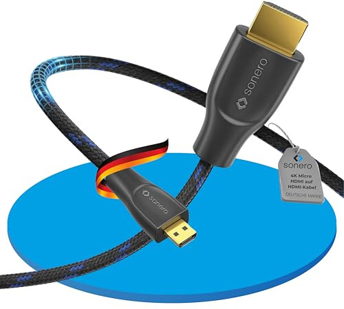 Sonero® 4K Micro HDMI auf HDMI-Kabel, Premium High Speed, 4K 30Hz, Micro HDMI Stecker auf HDMI Stecker, vergoldete Kontakte, zweifache Abschirmung, Baumwollmantel, 3,00m