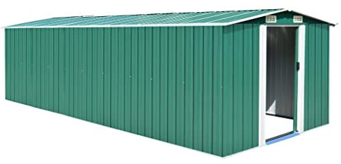 VidaXL Outdoor Storage Shed di Metallo per Giardino, Patìo, Prato, Terrazza, Biciclette, Strumenti da Giardinaggio, Trapani, Verde