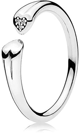 Anillo abierto de dos corazones con corona de corazón recortada en forma de esclava de princesa con cristales de plata de ley, joyería europea-9,1