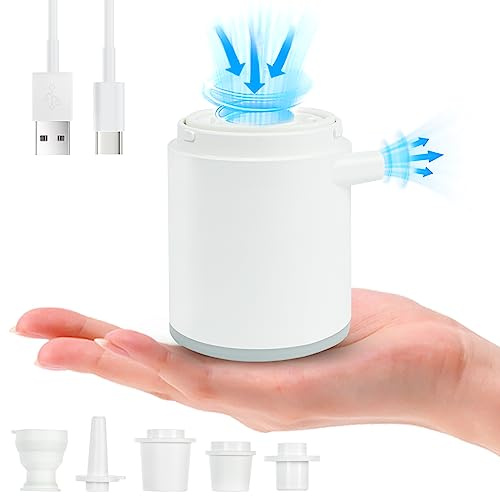 Flintronic Elektrisk luftpump, batteri 1 360 mAh, minielektrisk pump med 5 luftmunstycken och 410 lm LED, bärbar elektrisk uppblåsare för uppblåsbar madrass, pneumatisk båt, uppblåsbar
