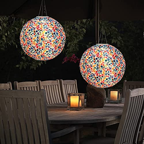 Starnearby 2 Stück 12 inch Solarlaterne Hängende Garten Wetterfeste Lampion, Warmweiss Licht Außen Wasserdicht LED Solar Farbe Laterne Für Outdoor Hochzeit, Fest Dekoration Warmweiss 30CM(Blumen)