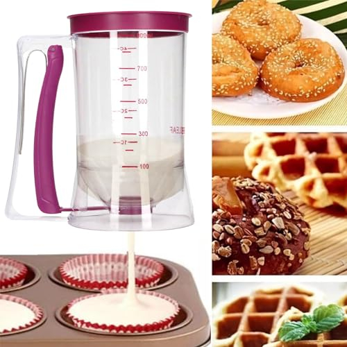 Dosatore per Pancake,17x11x18.5cm,Dispenser per Pastella Pancake,con Coperchio e Scala,Dosatore di Pastella da 900ml, Separatore di Crema per Impasti da Cucina,per Pancake,Cupcake,Torta e Waffle