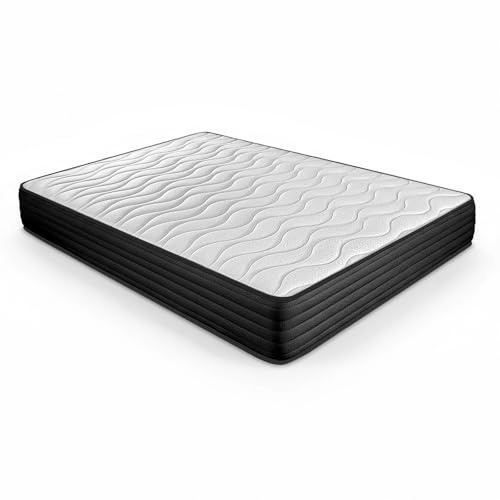 DUÉRMETE ONLINE Matelas viscoélastique réversible Pocket Visco (Hiver-Été-Face) Moyenne à Haute fermeté, épaisseur 20 cm, Memory Foam, Blanc/Noir, 180x200