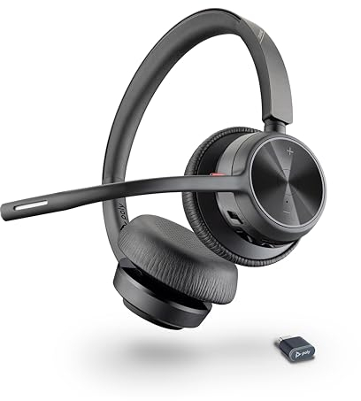 Micro-casque sans fil Poly Voyager 4320 UC - Micro-casques binauraux avec perche microphone antibruit - Connexion à un PC/Mac/Téléphone portable via Bluetooth - Fonctionne avec Teams, Zoom