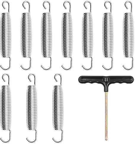 ZONADAH Packung mit 10 Stück 13,5 cm Federn mit gratis T-Haken für Trampolin Doppelhaken, strapazierfähig, rostbeständig, Trampolinteile aus verzinktem Stahl, einfacher Austausch