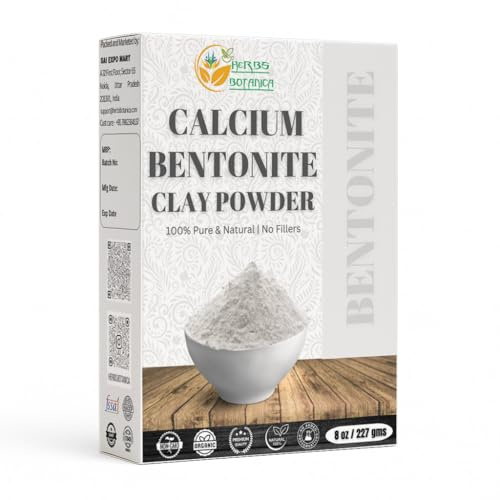 Herbs Botanica Calcium Bentonite Clay Food Grade Powder Indian Healing Clay for Face and Body, Detox Body Wrap, Deep Pore Cleansing Facial, Natural Facial Mask 8 oz / 227 gms / 1/2 lb