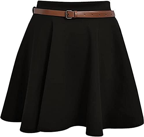 Tease Womens Plain Belted Skirt Elasticated Waist Skirts Ladies Stretch Flippy Short Flared Mini Skater Size UK 8-26 (Black, 16)