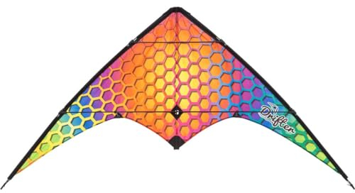 HQ Design Ecoline - Drifter Lenkdrachen Zweileiner Flugdrachen für Erwachsene und Kinder ab 14 Jahren, 80x160cm, inkl. 40kp Polyesterschnüre 2x30m auf Spulen, 2-5 Beaufort (Rainbow Mesh)