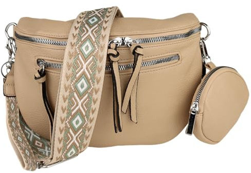 MIRROSI® Bauchtasche Damen, Veganleder 30x20x9cm, Umhängetasche, Brusttasche, Crossbody bag, Kunstleder leder, verstellbare Schulterriemen Bohemian Style