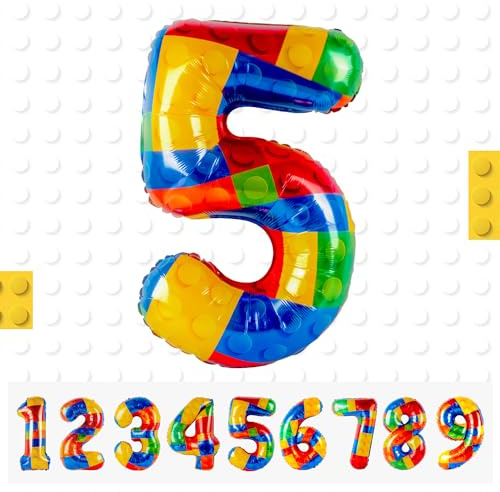 Ballonger nummer 5 år - 101 cm färgglad ballong byggblock aluminium födelsedag dekoration ballong helium