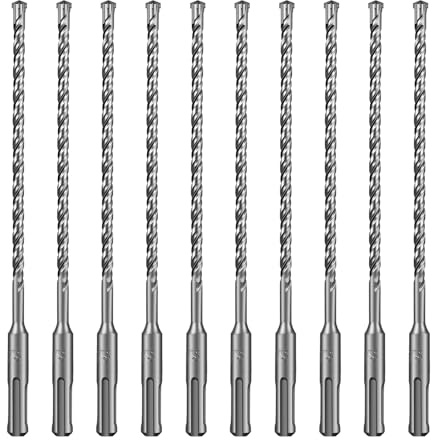 SALI 10PCS SDS Plus Rotary Hammer Drill Bit Concrete Drill Bit Kit Double Thread 4-Cutter Tungsten Carbide Tip Fully Hardened Tool for Concrete, Brick, Cement Walls,Stone 6mm x 210mm Cross Drill Bits