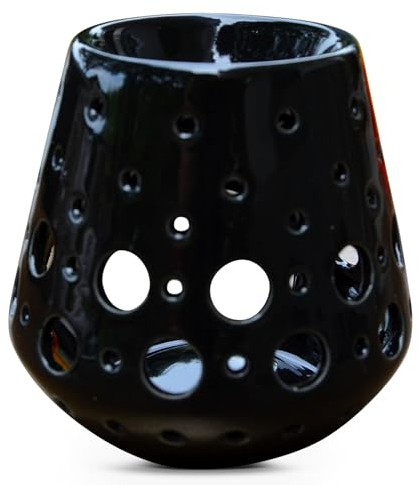 Zen'Arôme - Quemador de Perfume, Cera aromática, difusor para aceites y fragancias, portavelas, aromaterapia, de cerámica con proyección de luz, 9 cm de Alto, Color Negro
