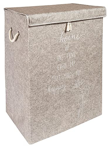 Wäschekorb mit Deckel aus Filz Beige – Großer Wäschesammler – Wäschebox mit praktischem Deckel – Robuste Wäschetruhe für Bad & Schlafzimmer