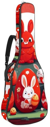 Universale Tasche für Akustikgitarre, wasserdicht, mit mehreren Taschen, 109 x 42,9 x 11,9 cm, rotes Osterhasen-Ei, mehrfarbig, 42.9x16.9x4.7 in, Gitarrentasche