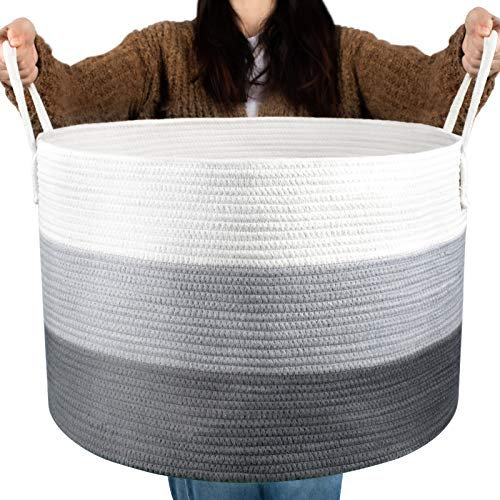 COSYLAND Panier à Linge 112L en Corde de Coton, Corbeille à Linge Sale avec Poignées 56x56x36cm, Bac de Rangement pour Vêtements, Jouets, Serviettes - Pour Chambre ou Salle de Bain - Gris