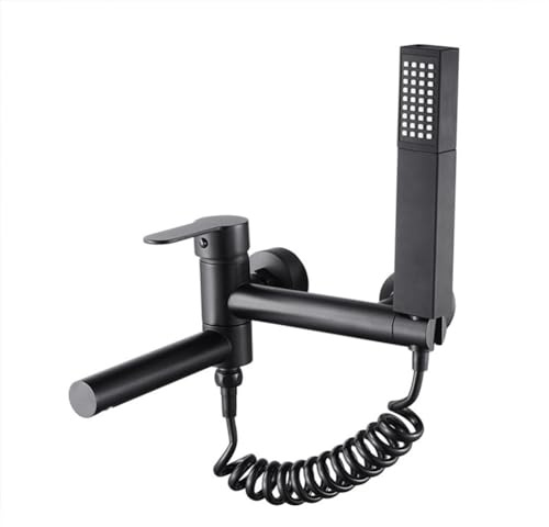 Rubinetto Per Vasca Da Bagno Rubinetto Miscelatore Vasca A Parete Ottone Monocomando, Con Doccetta E Tubo Da 150cm, Per Doccia Da Bagno, Nero