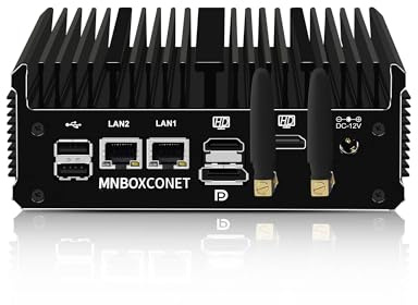 MNBOXCONET Lüfterlos Mini PC Industrial N100, Small Fanless Computer, 8GB RAM 256GB NVMe SSD, Windows 11 Pro, Dual i226V 2.5GbE LAN, RS232 COM, WiFi5/BT4.2, Business Büro Triple Display