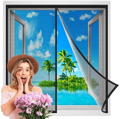 Magnet Fliegengitter Fenster 75x140 cm, BalkonFenster Insektenschutz Magnet Fliegenvorhang, Magnet Fliegenvorhang, Fliegengitter Magnetvorhang für Fenster Schwarz Verstärkte