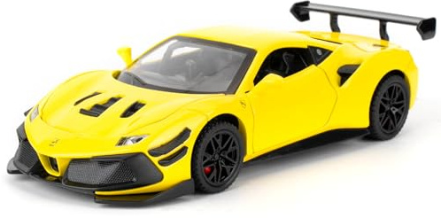 imtfzct 1:32 Ferrari 488 Modellauto, Alu-Druckgussauto mit Rückholfunktion, Kinderspielzeugauto mit Licht und Sound, Sammlermodell Spielzeug, Kindergeschenk (gelb)