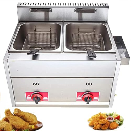 friteuse huile Friteuse À Gaz Commerciale Professionnelle, Friteuse Au GPL En Acier Inoxydable, Puissance De Feu Réglable, Double Cylindre De 8 L, Grande Capacité, Avec Paniers Et Couvercle, Facile À