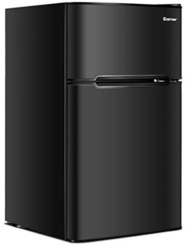 GYMAX Frigorifero 90 L Combinato 63L con Temperatura Regolabile da 0 a 10 °C e Congelatore 27L con Temperatura di -15 °C e per Case/Alberghi/Dormitori (Nero)