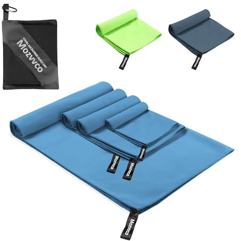 Mozvvco Asciugamano Microfibra Set di 4 - 160x80cm da Bagno Grande, 2 pezzi 80x40cm Palestra, 40x30cm Telo Mare, Spiaggia Asciugatura Rapida per Viaggio (Blu)