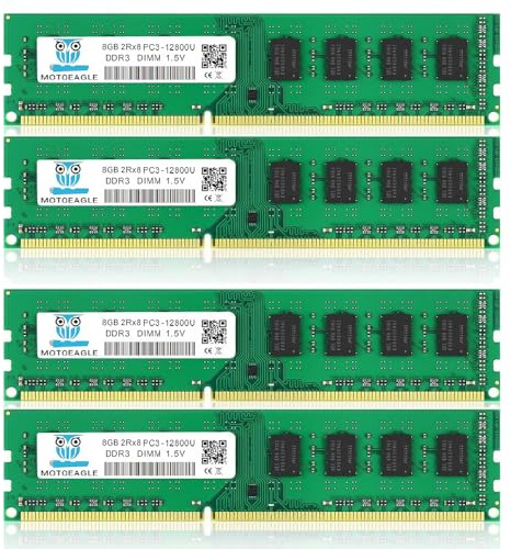 32 GB DDR3 RAM: 32 GB (4 x 8 GB) PC3-12800U DDR3-1600 UDIMM 2Rx8 DIMM RAM DDR3 8GB 1600MHz SDRAM 240 Pins 1,5V CL11 non-ECC Arbeitsspeicher-Kit für Desktop-PC von motoeagle